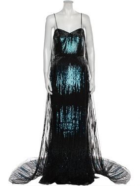 Burnett New York Black Blue Sequin Gown Size 0 (Altered) Evening Dress